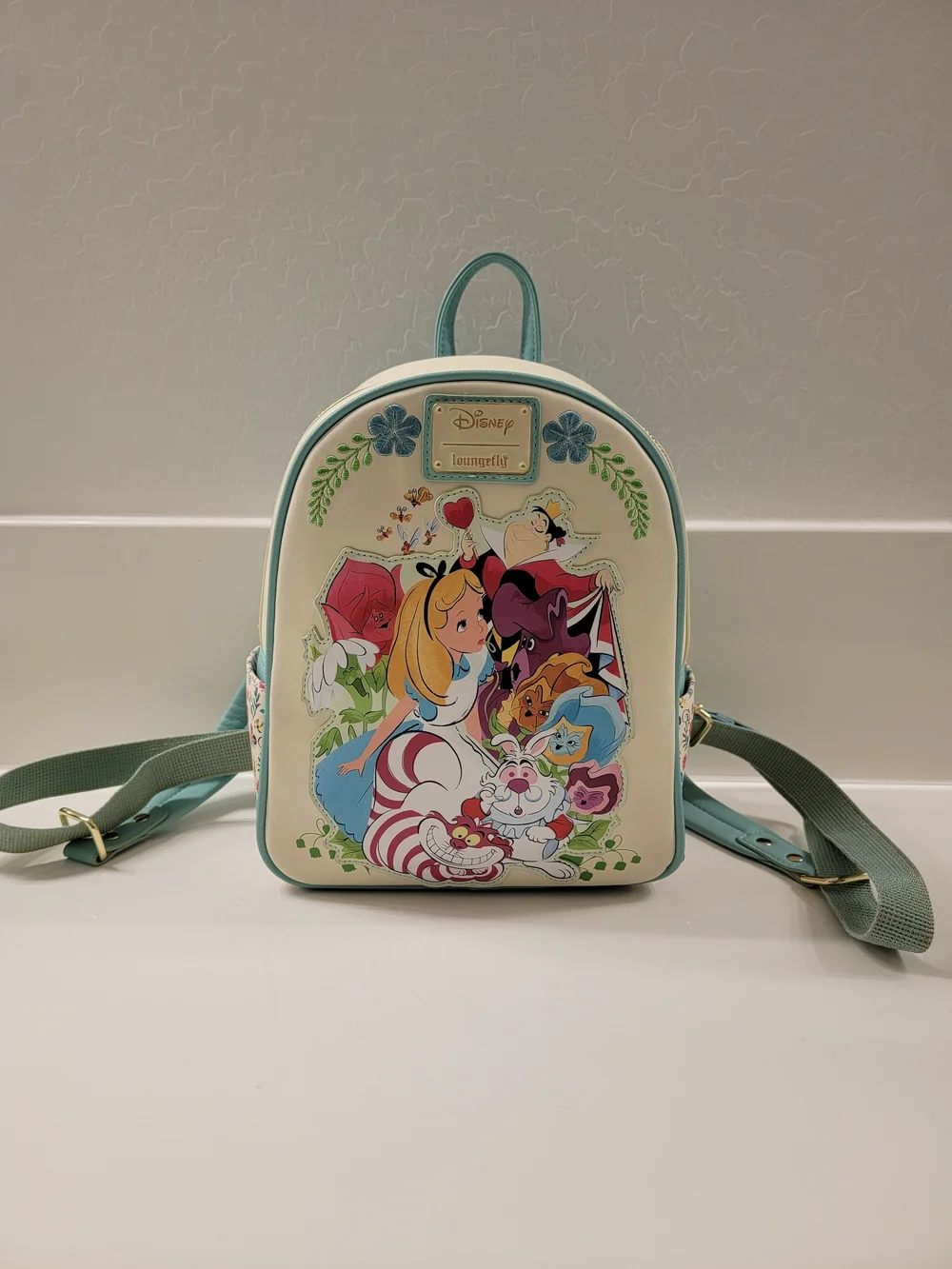 Loungefly Cream & Teal Alice in Wonderland Character Mini Backpack